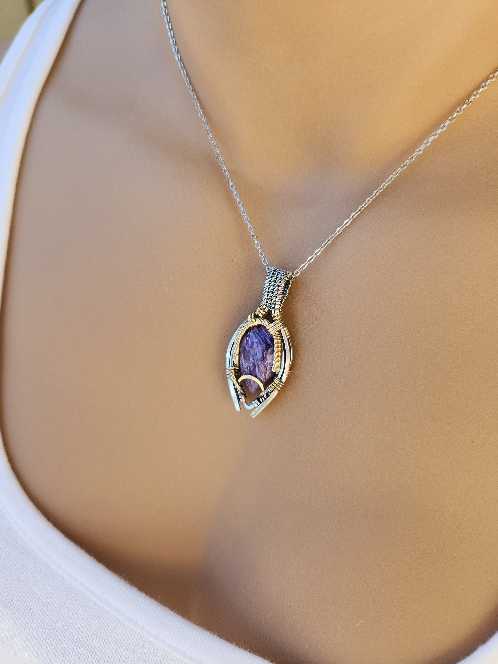 Charoite Mixed Metal Amulet