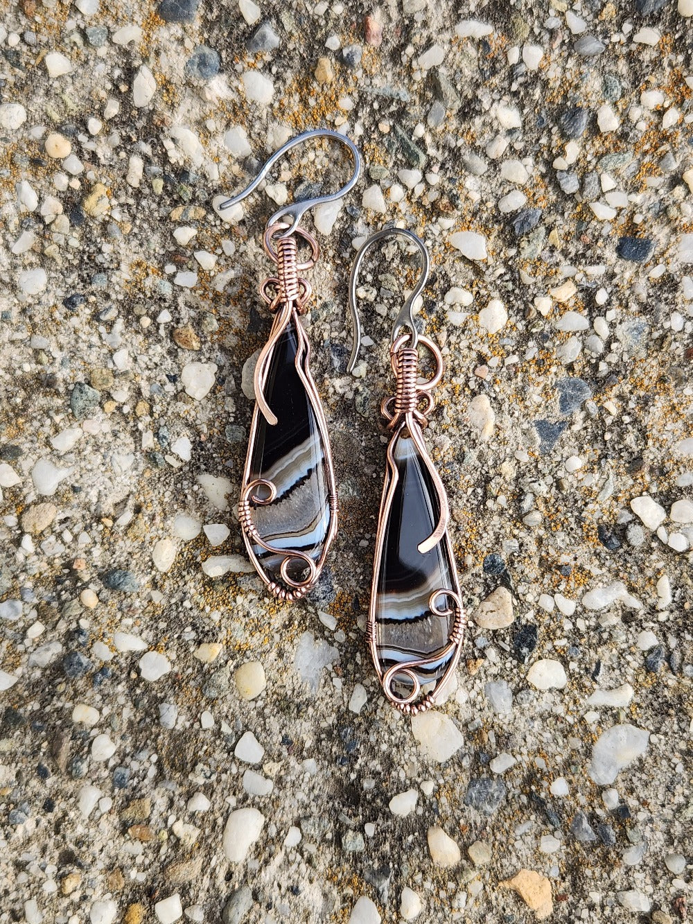 Banded Black Agate Crystal Earrings