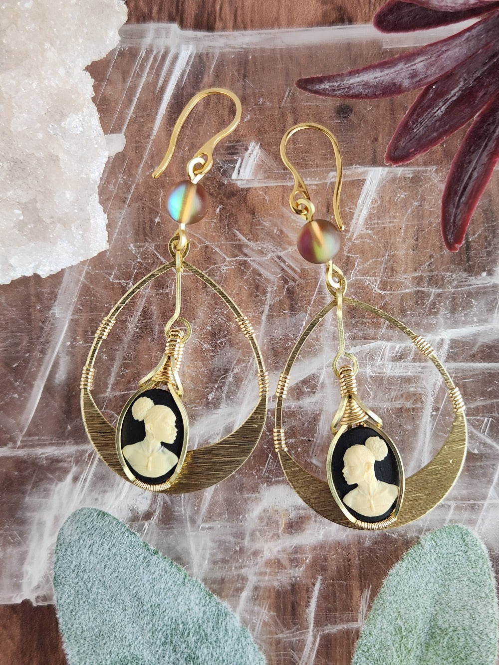 Black Beauty Textured Brass Earrings