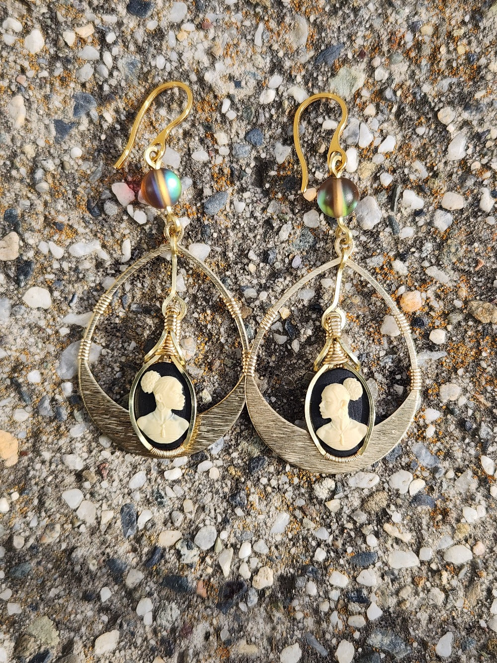 Black Beauty Textured Brass Earrings