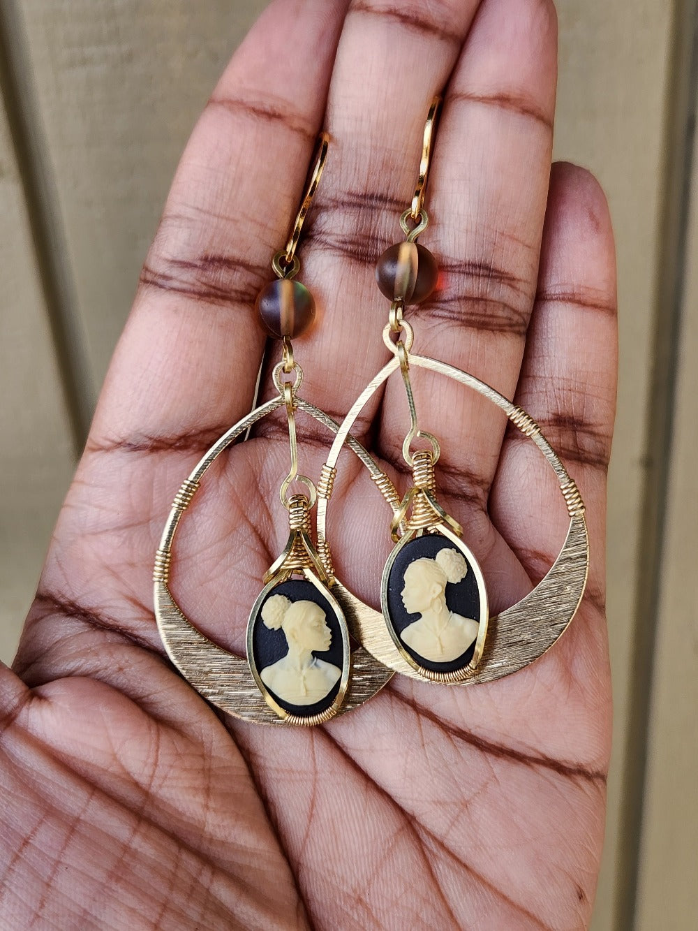 Black Beauty Textured Brass Earrings