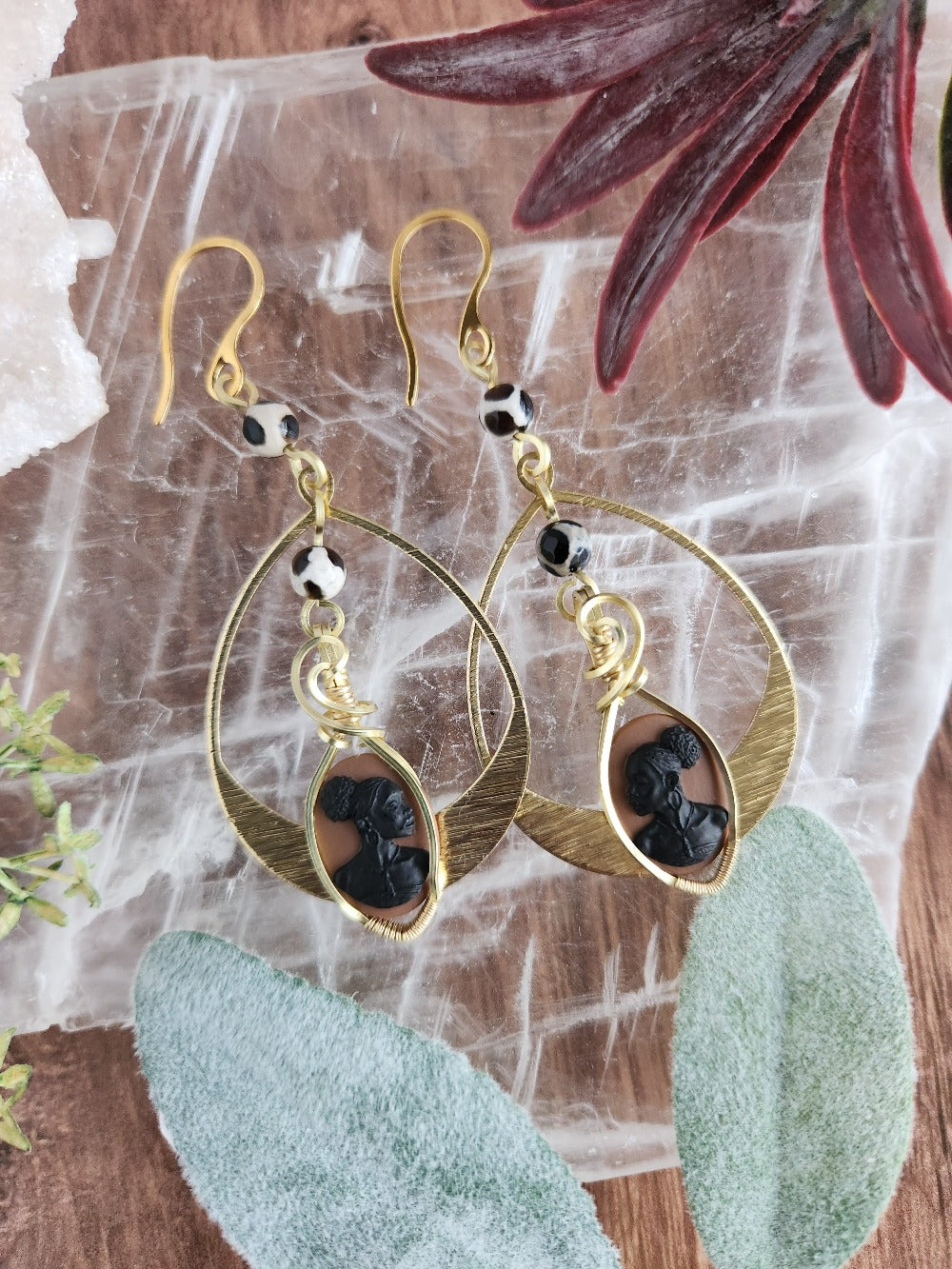Black Beauty Textured Brass Earrings #2