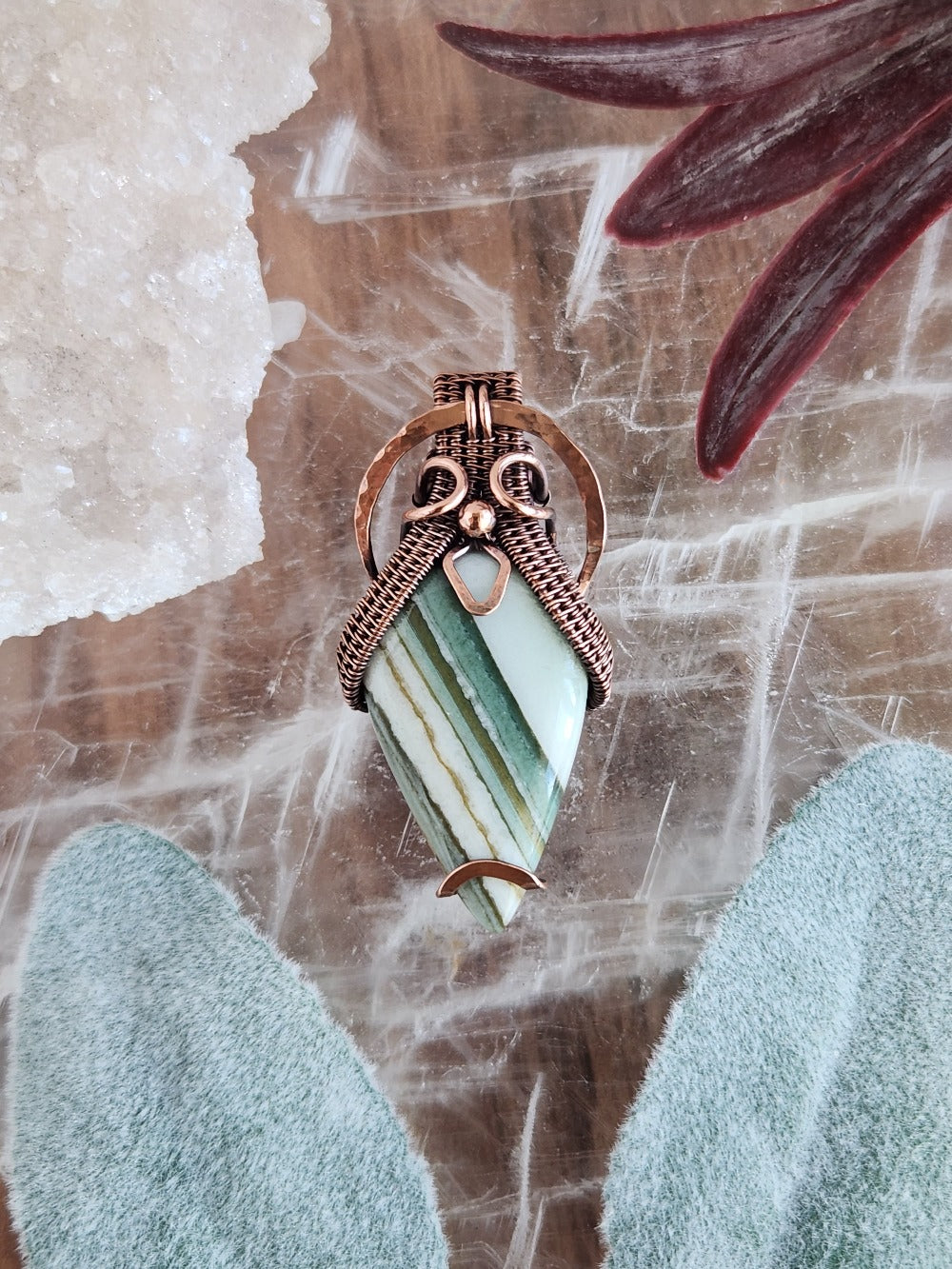 Saturn Chalcedony in Copper Talisman