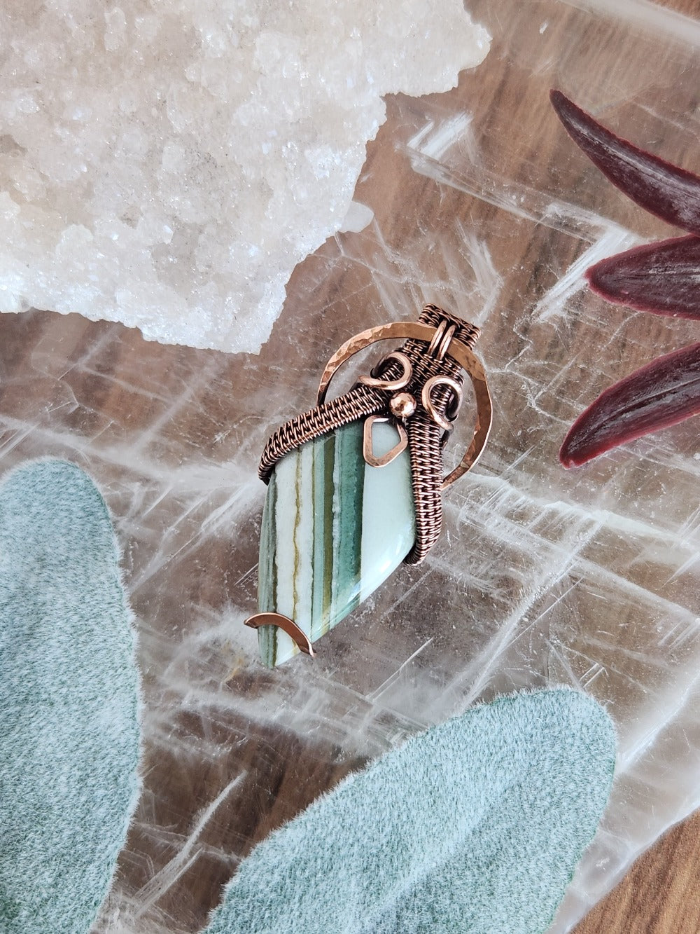 Saturn Chalcedony in Copper Talisman
