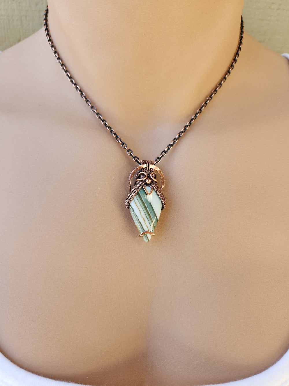 Saturn Chalcedony in Copper Talisman