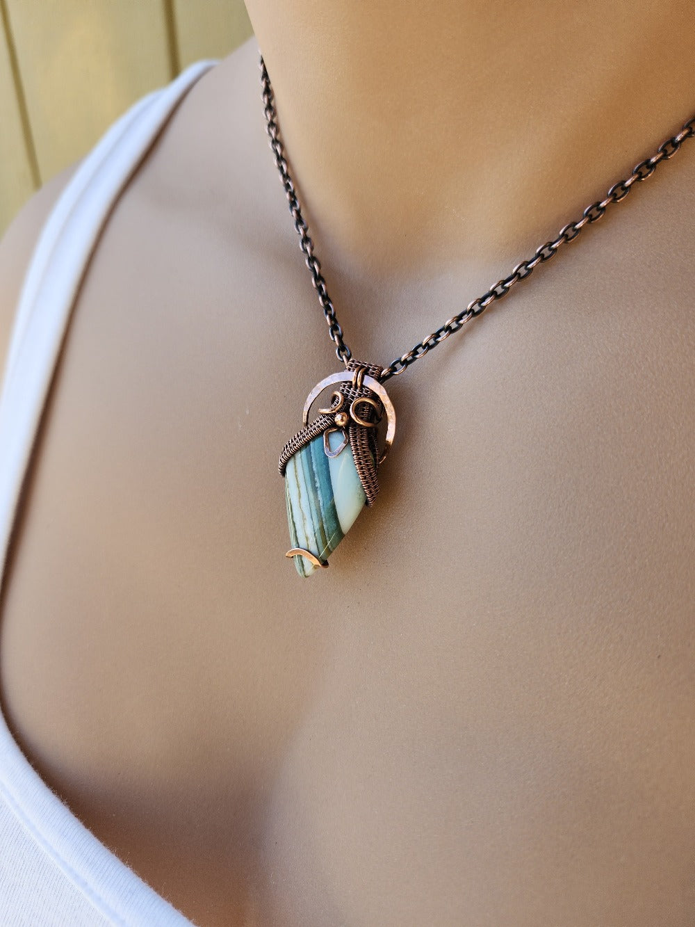 Saturn Chalcedony in Copper Talisman
