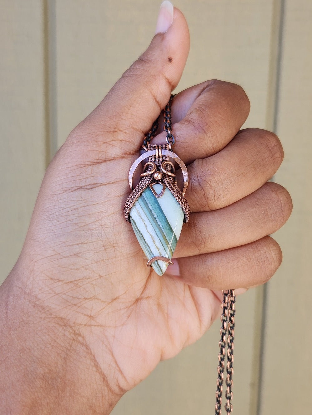 Saturn Chalcedony in Copper Talisman