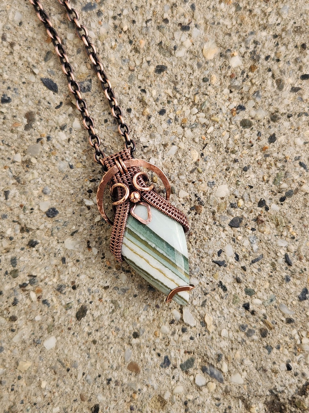 Saturn Chalcedony in Copper Talisman