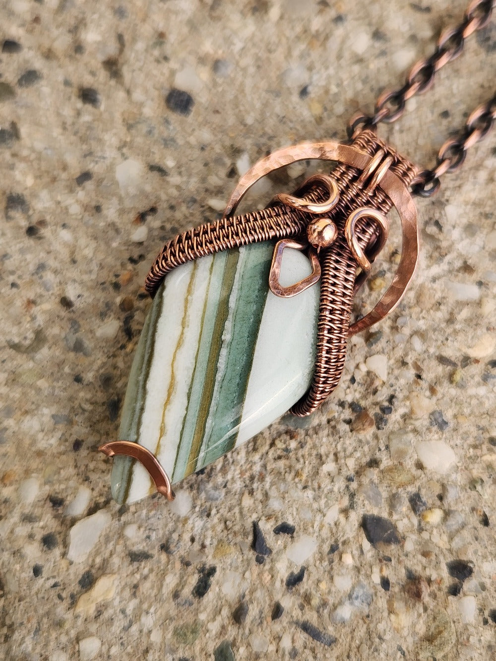 Saturn Chalcedony in Copper Talisman