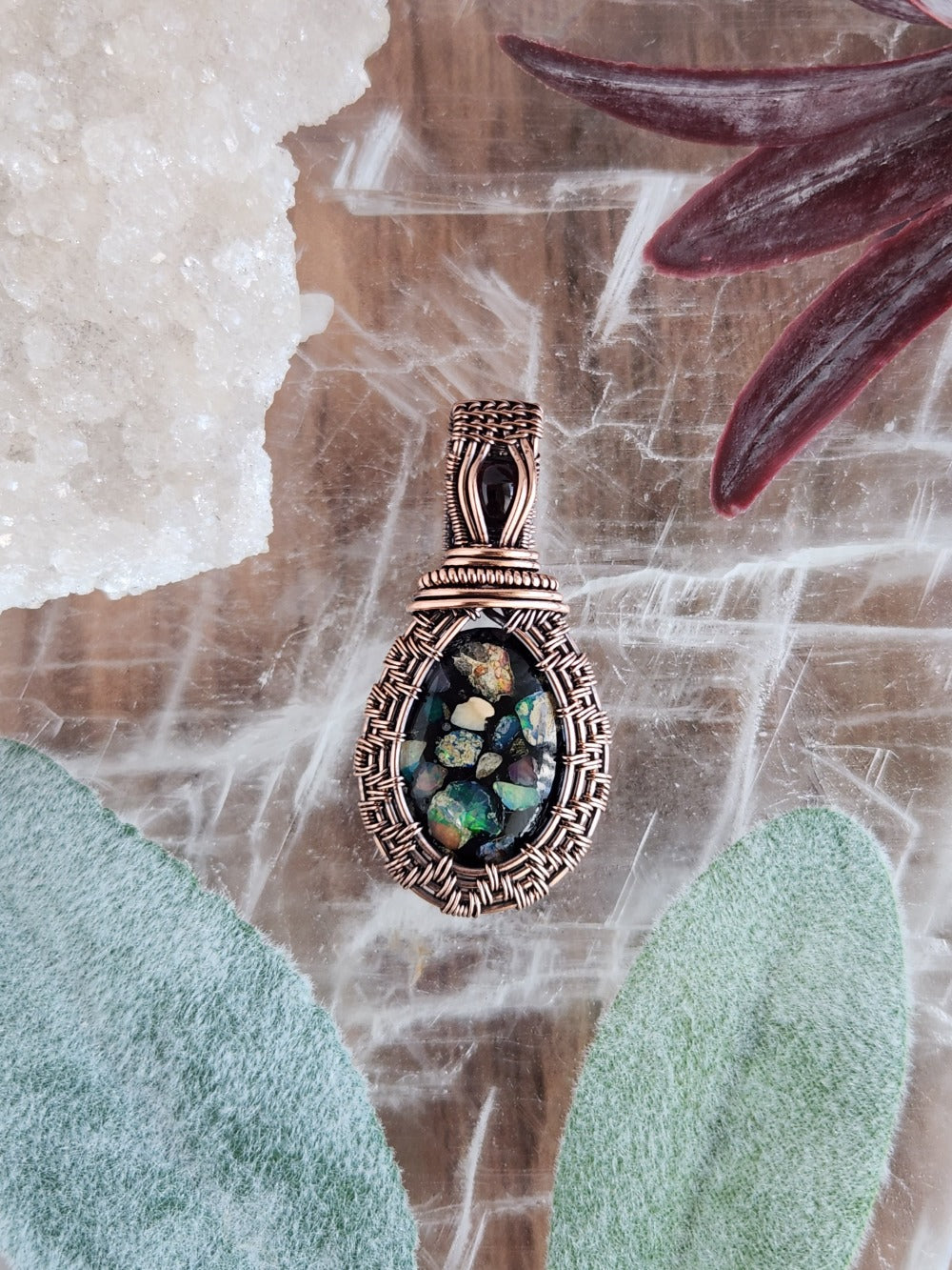 Opal Composite & Garnet Pendant