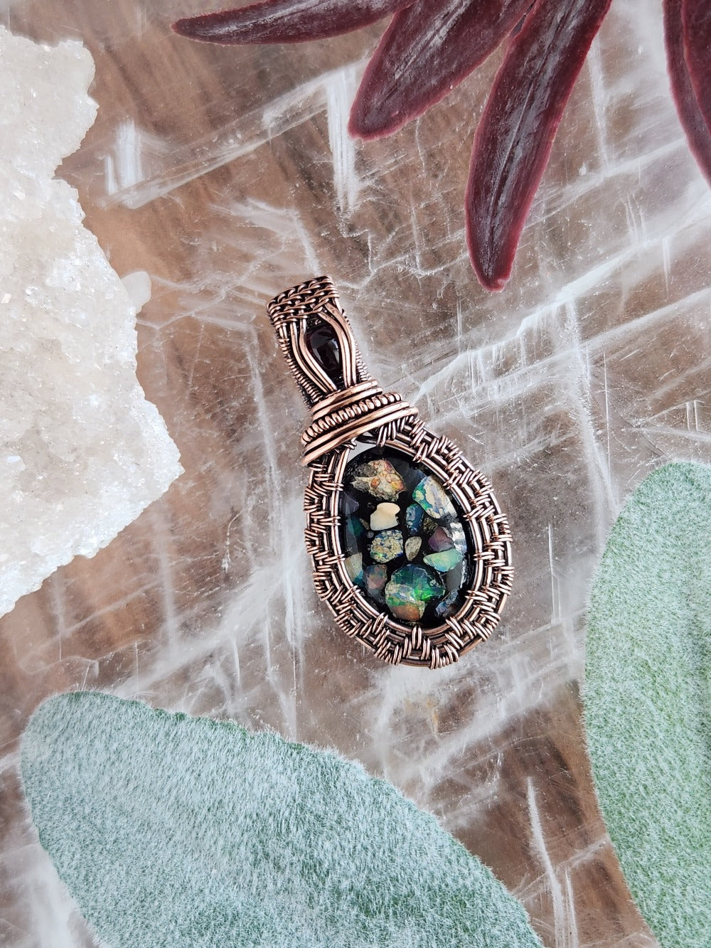 Opal Composite & Garnet Pendant