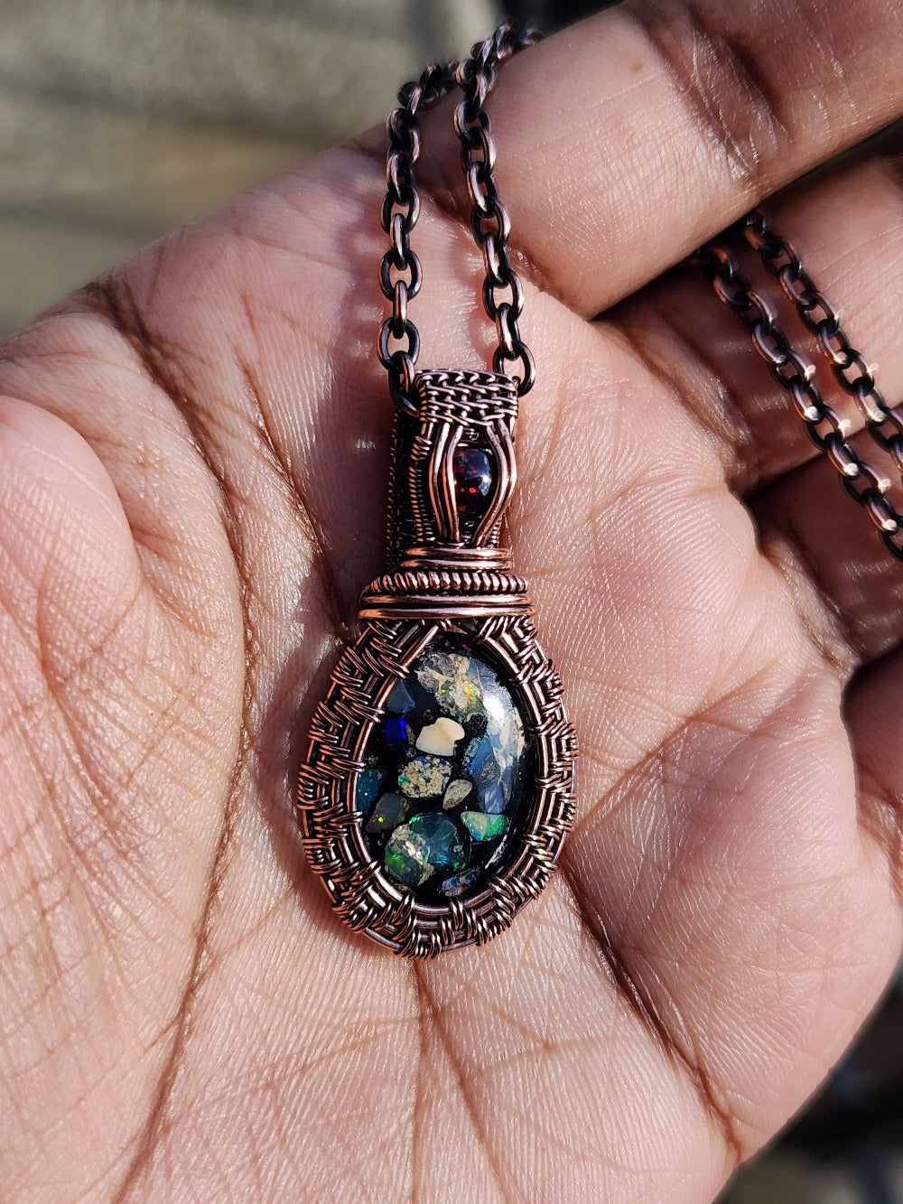 Opal Composite & Garnet Pendant