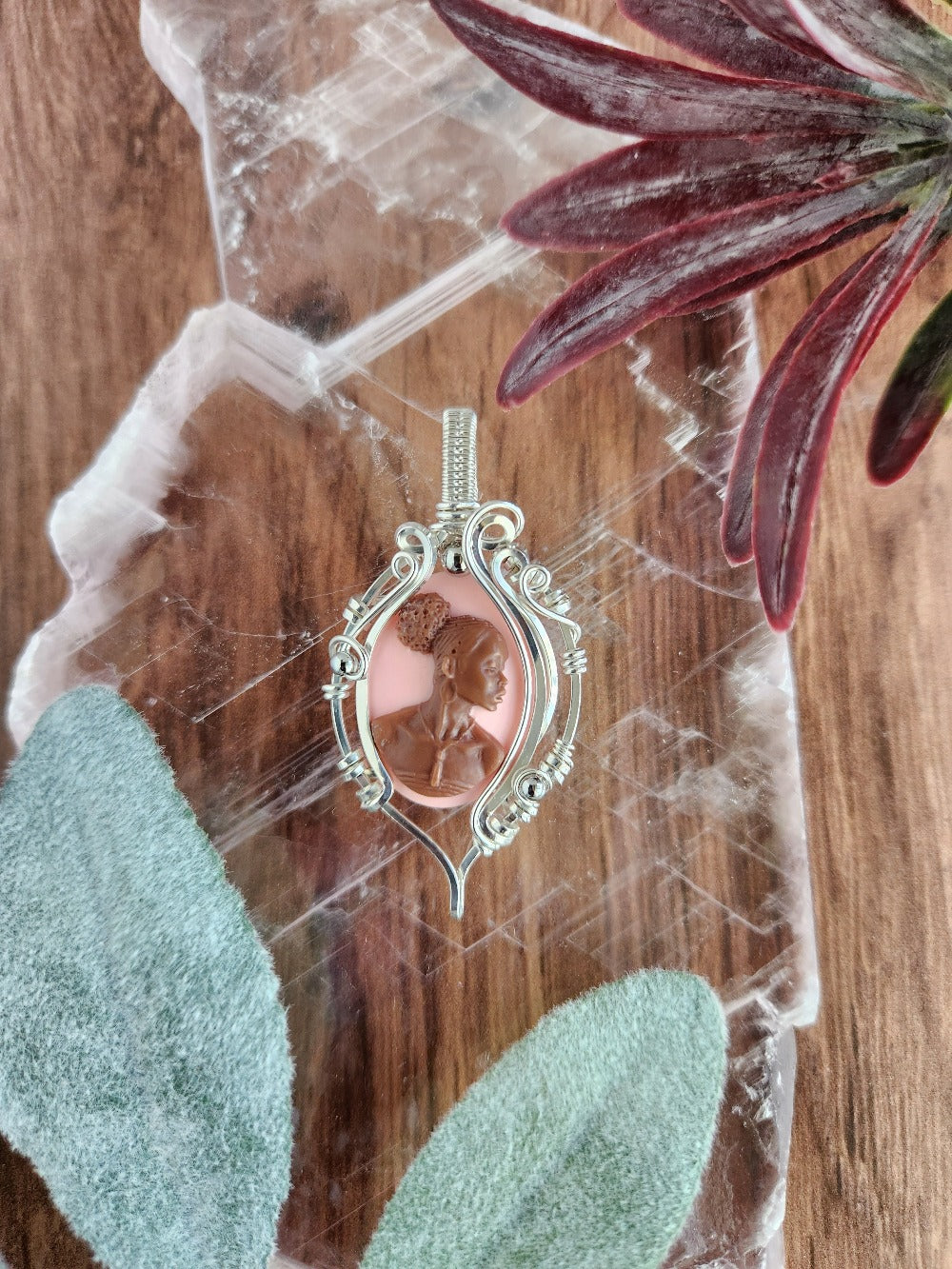 Black Beauty Pink Cameo Necklace