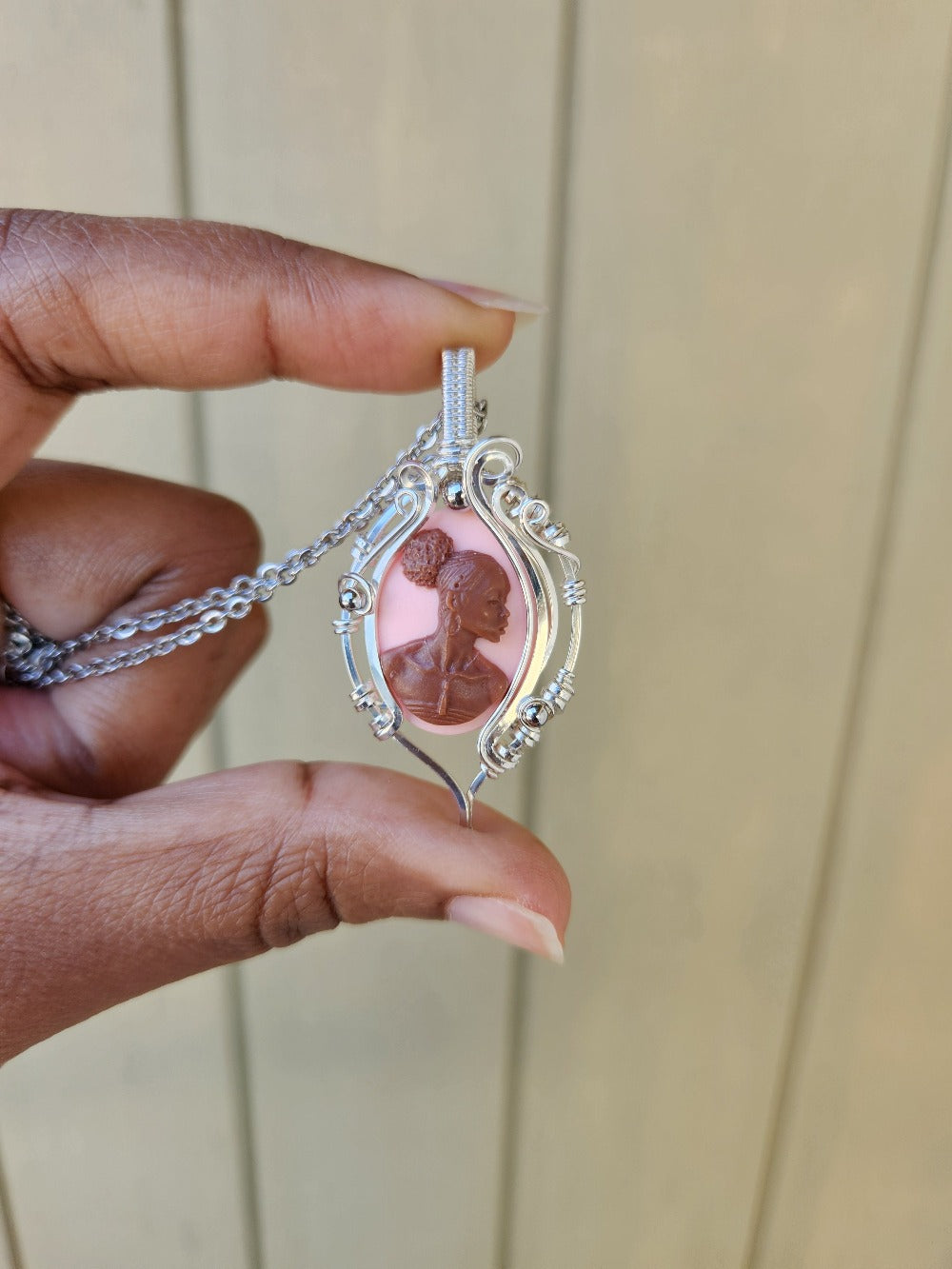 Black Beauty Pink Cameo Necklace