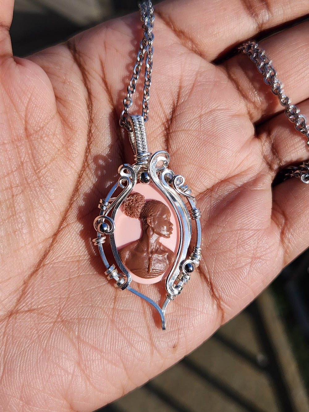 Black Beauty Pink Cameo Necklace