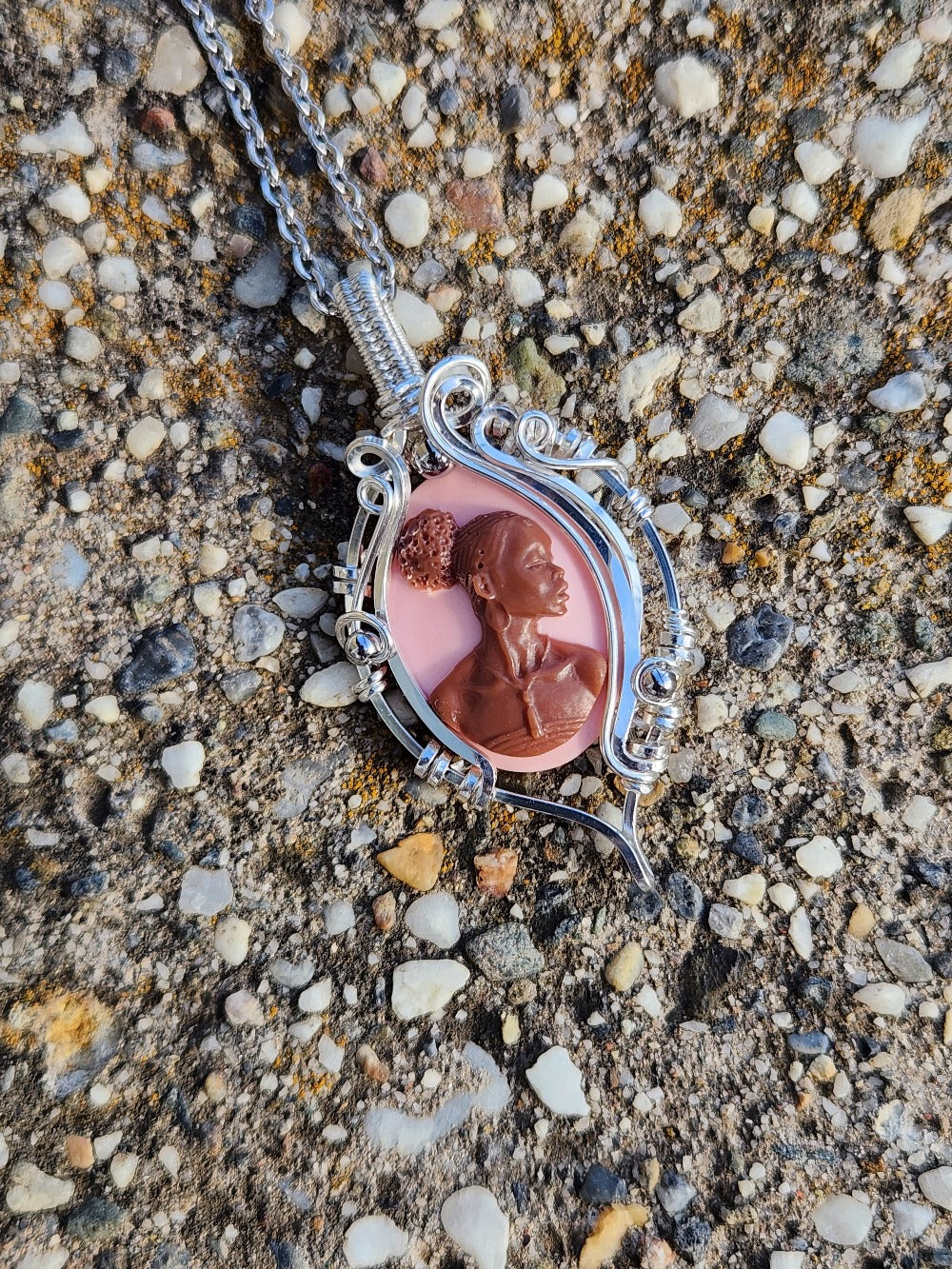 Black Beauty Pink Cameo Necklace