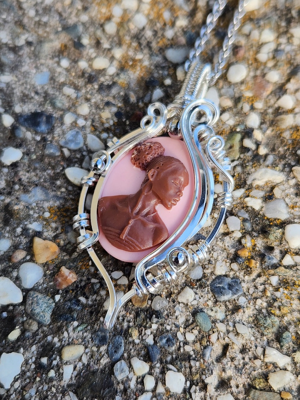 Black Beauty Pink Cameo Necklace