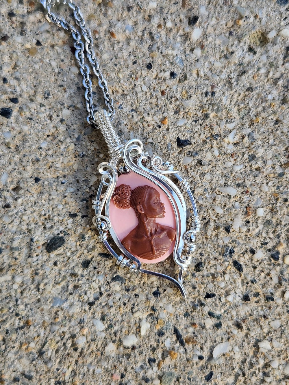 Black Beauty Pink Cameo Necklace