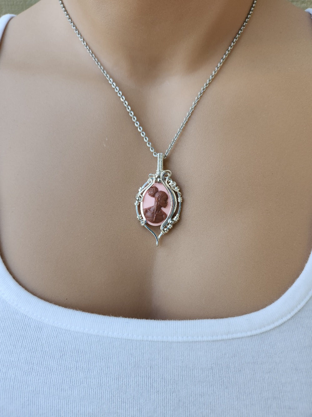 Black Beauty Pink Cameo Necklace