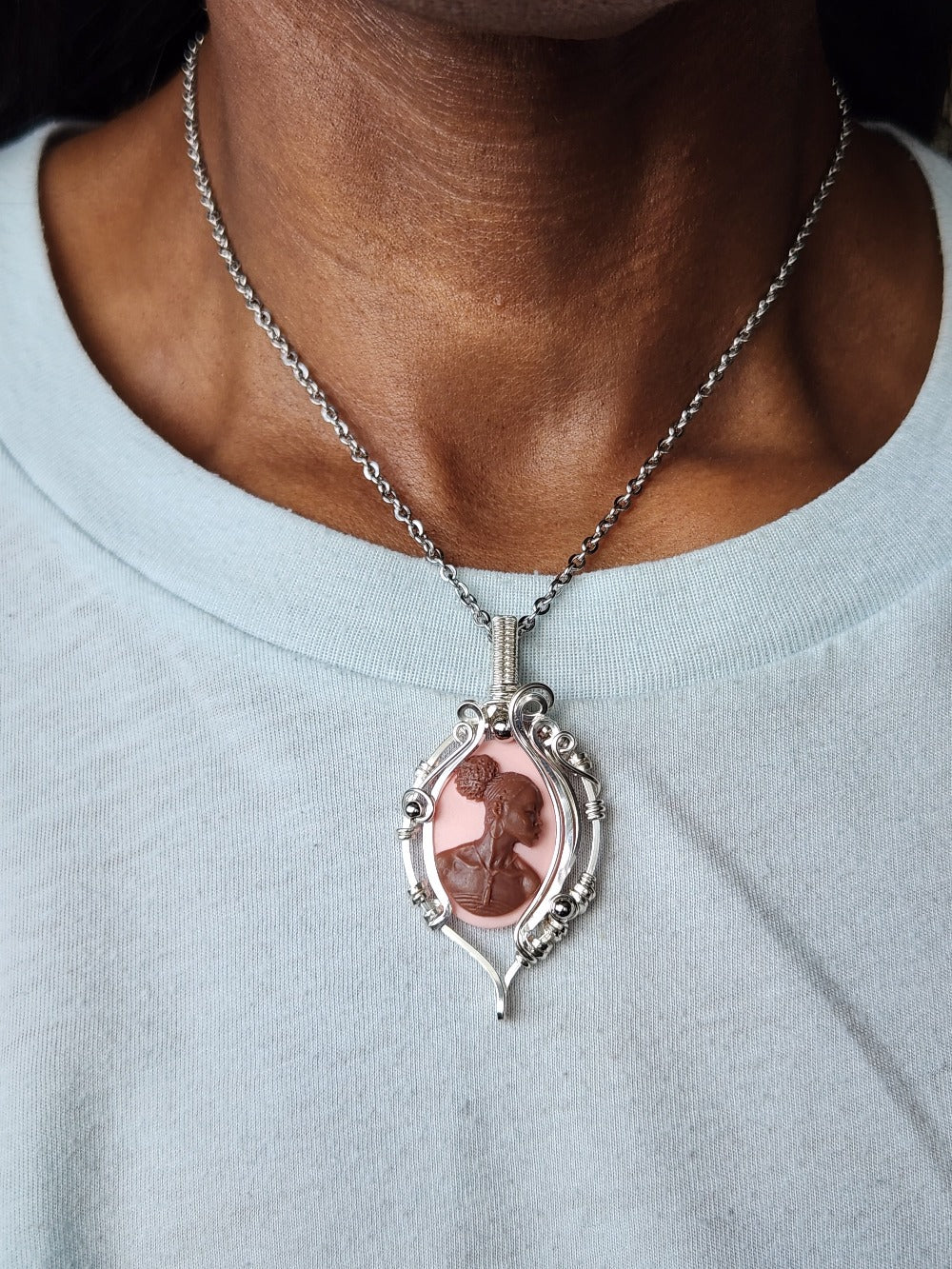 Black Beauty Pink Cameo Necklace