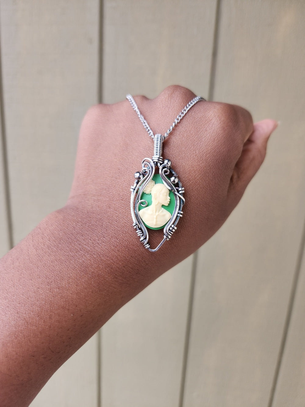 Black Beauty Green Cameo Necklace