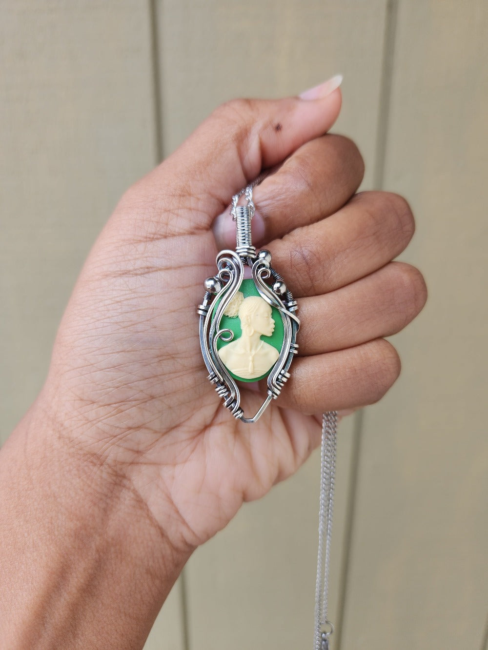 Black Beauty Green Cameo Necklace