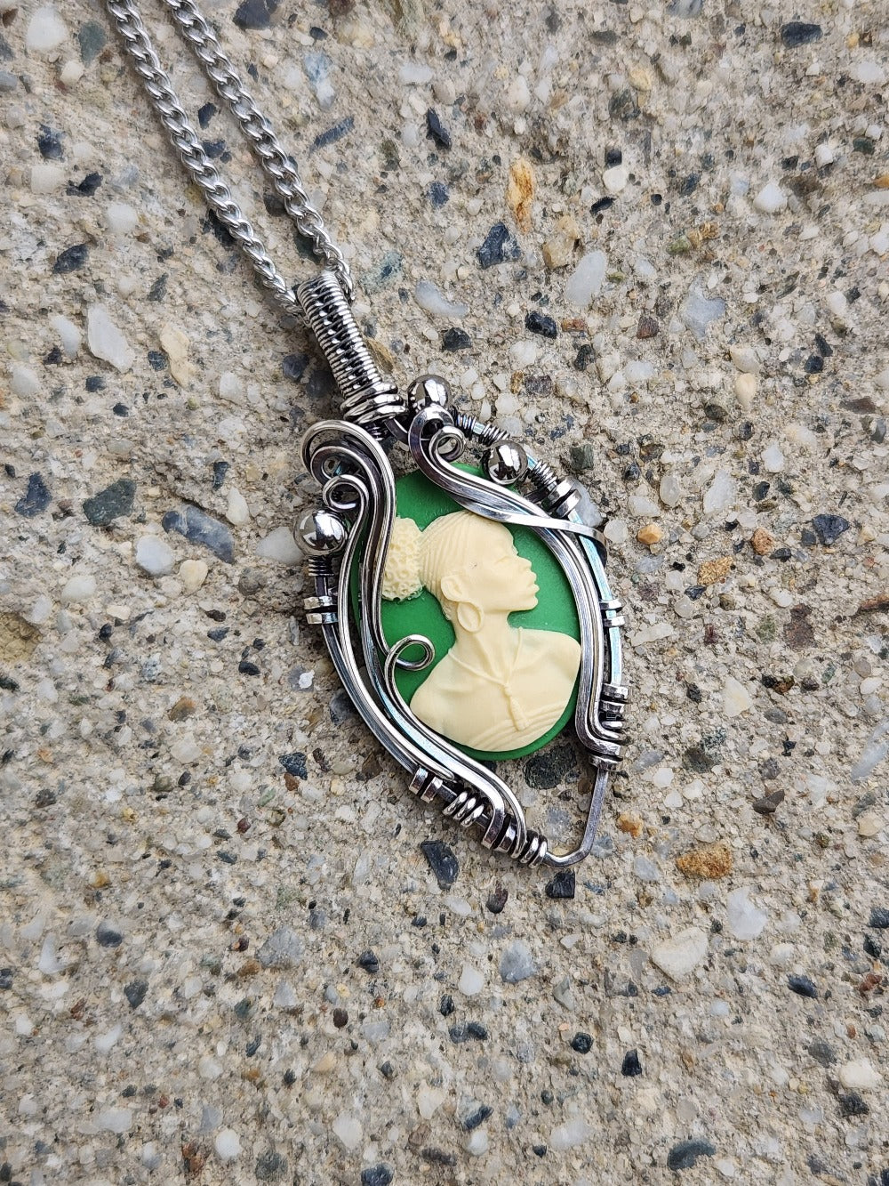 Black Beauty Green Cameo Necklace