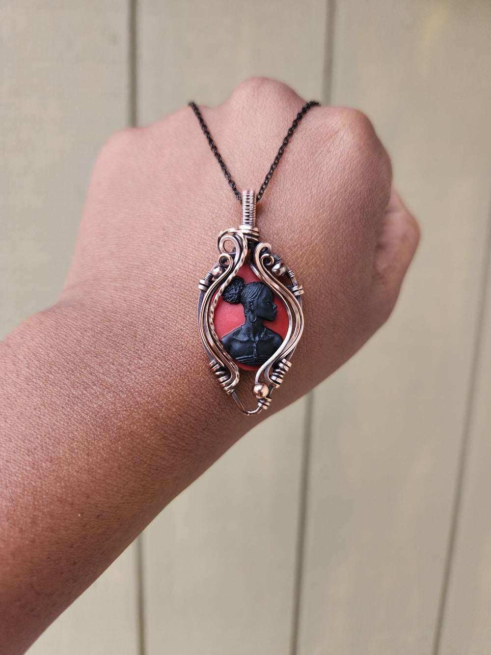 Black Beauty Red Cameo Necklace