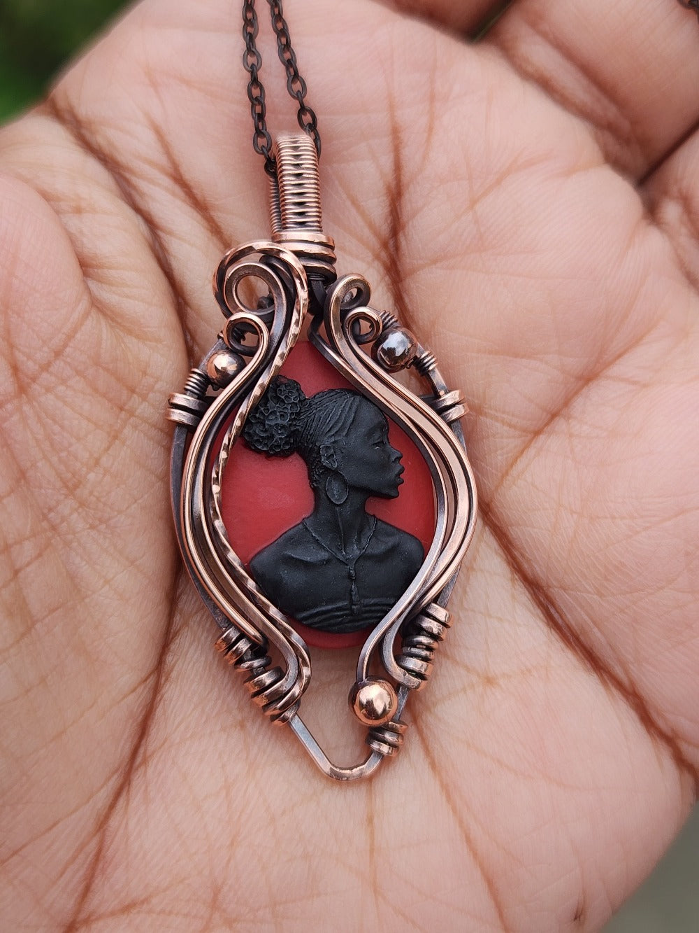 Black Beauty Red Cameo Necklace