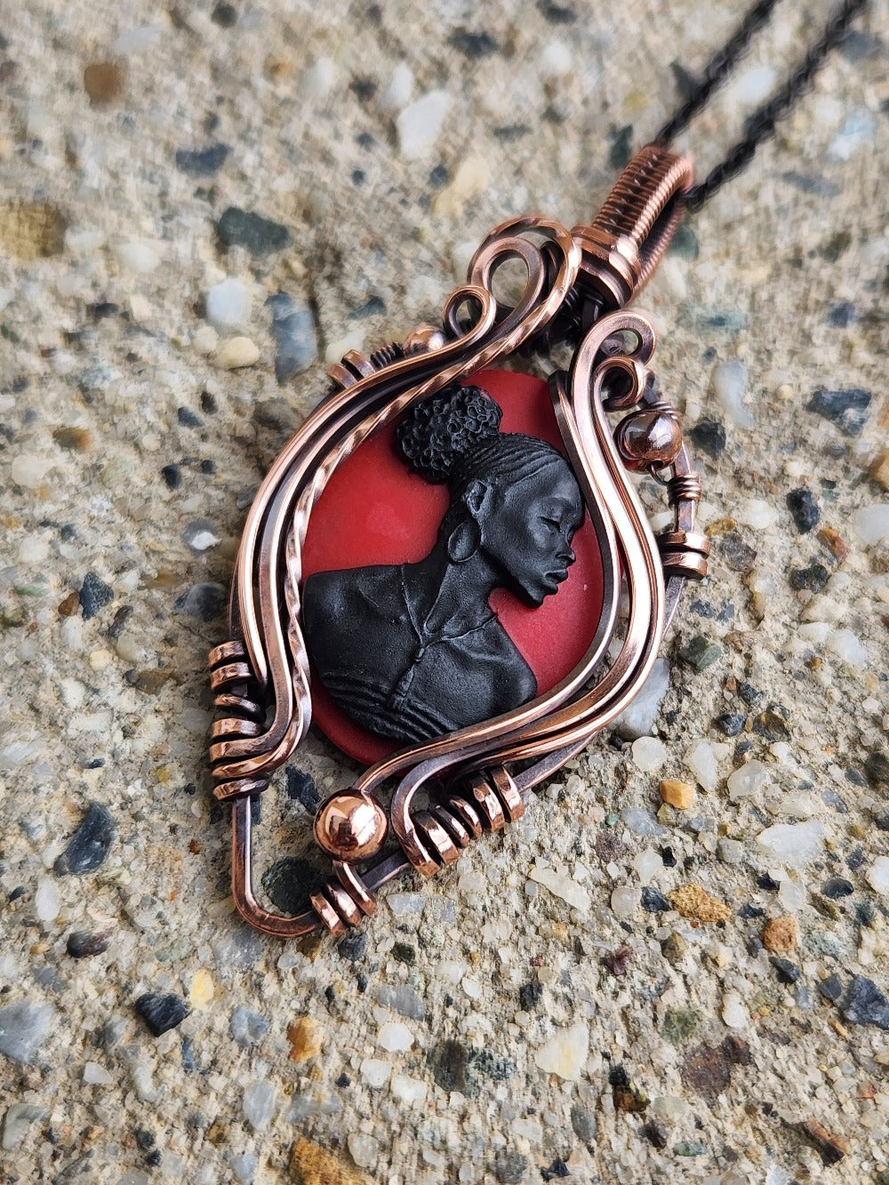 Black Beauty Red Cameo Necklace