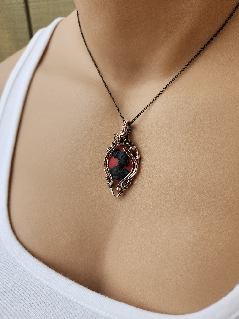 Black Beauty Red Cameo Necklace