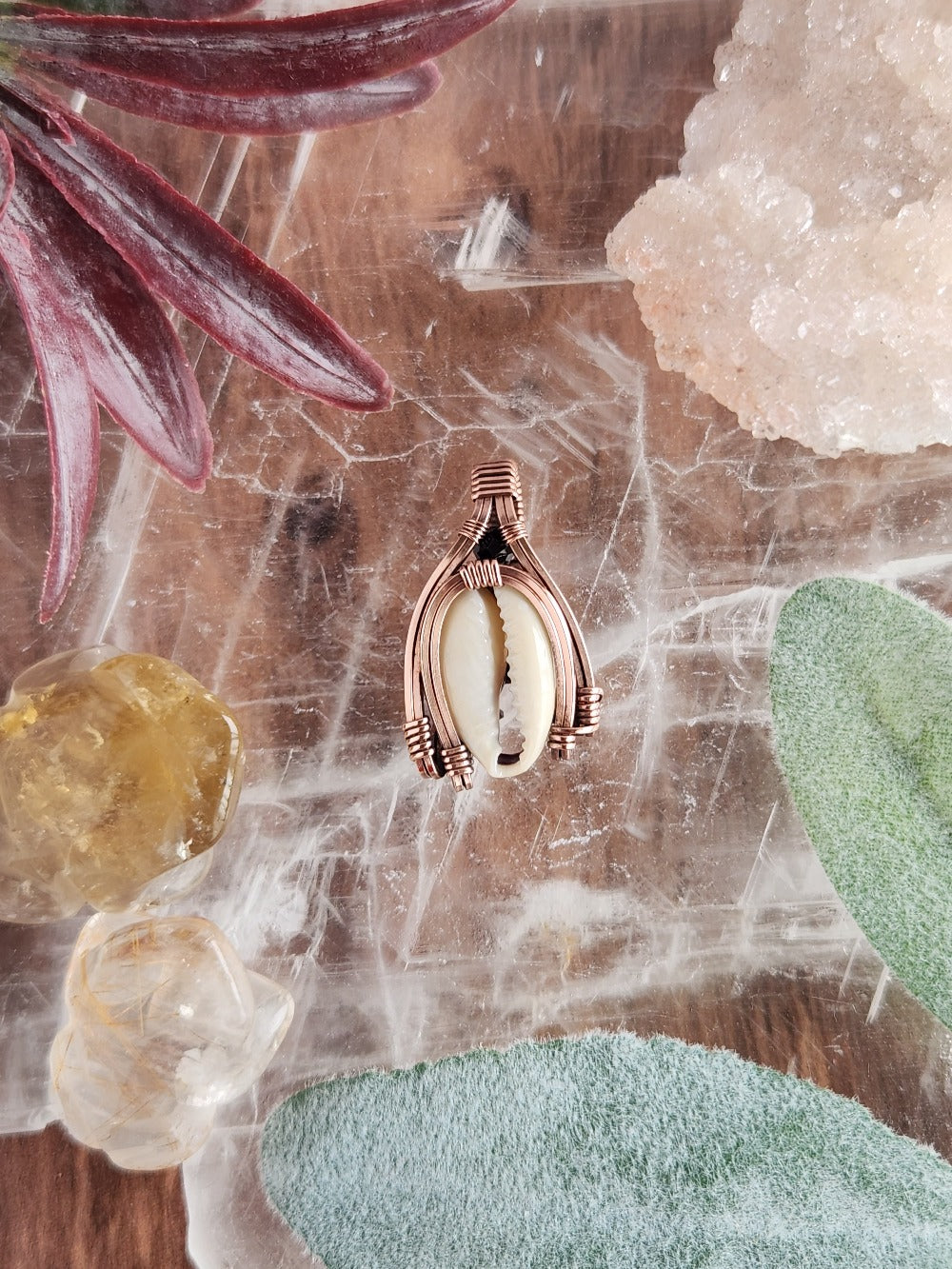 Cowrie Shell & Black Spinel Copper Necklace