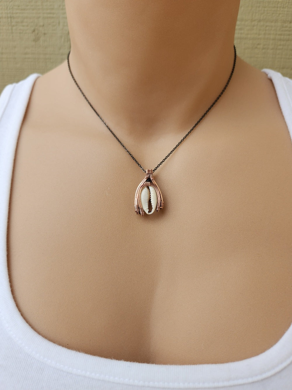 Cowrie Shell & Black Spinel Copper Necklace