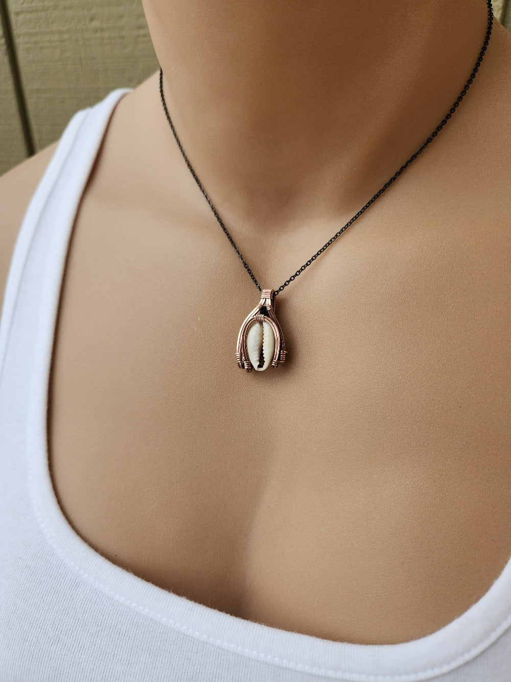 Cowrie Shell & Black Spinel Copper Necklace