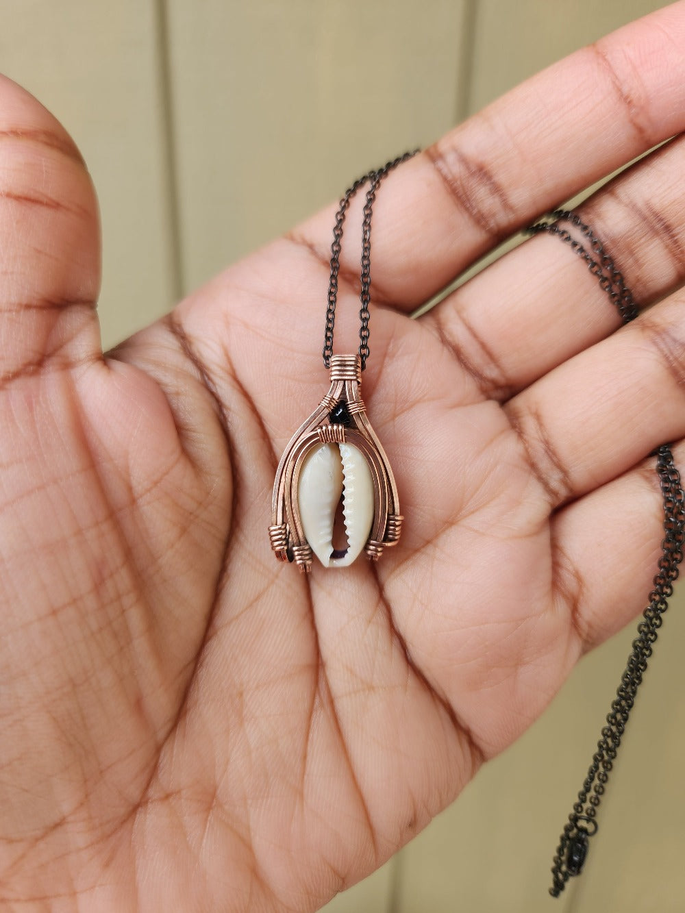 Cowrie Shell & Black Spinel Copper Necklace