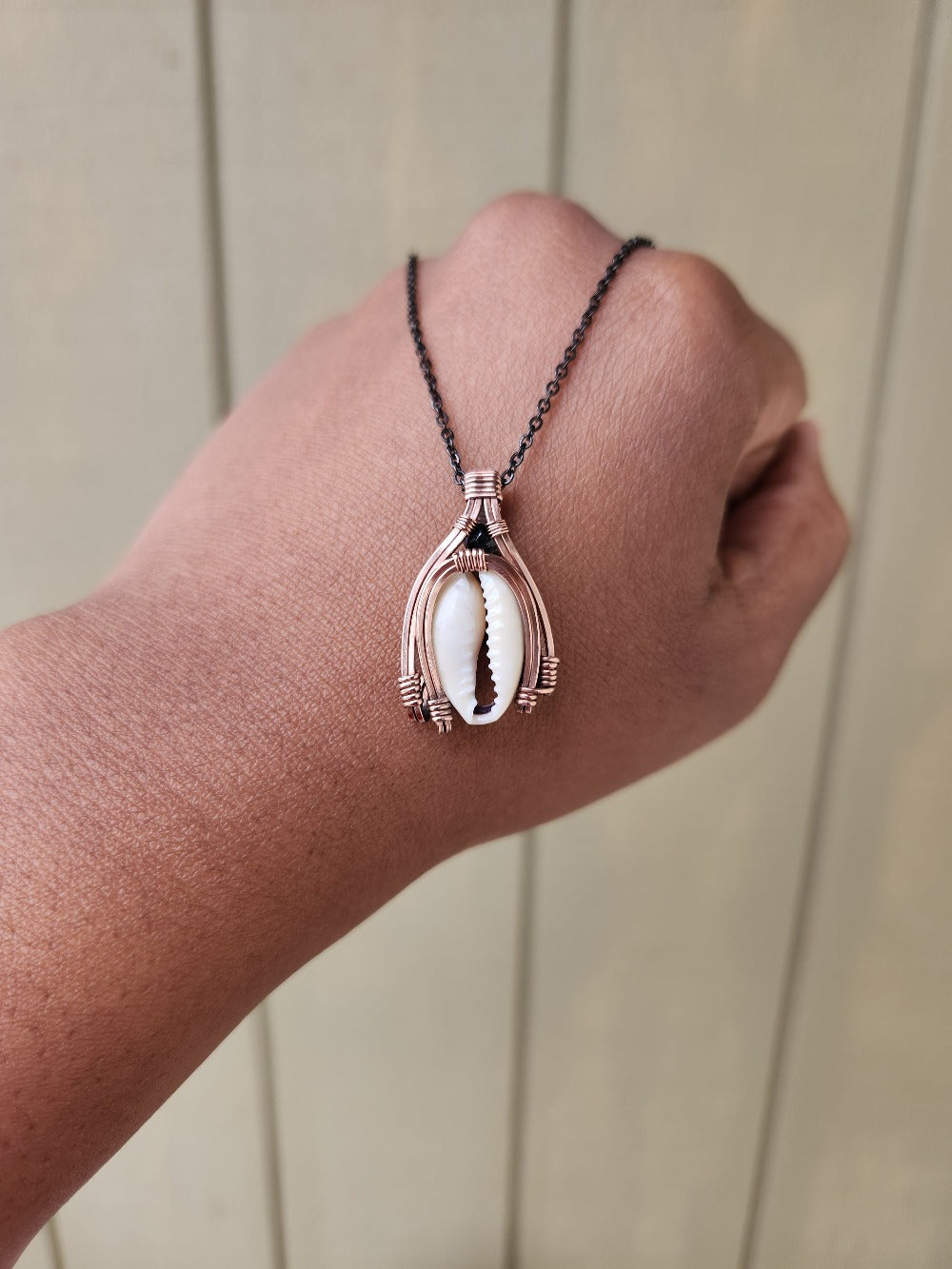 Cowrie Shell & Black Spinel Copper Necklace