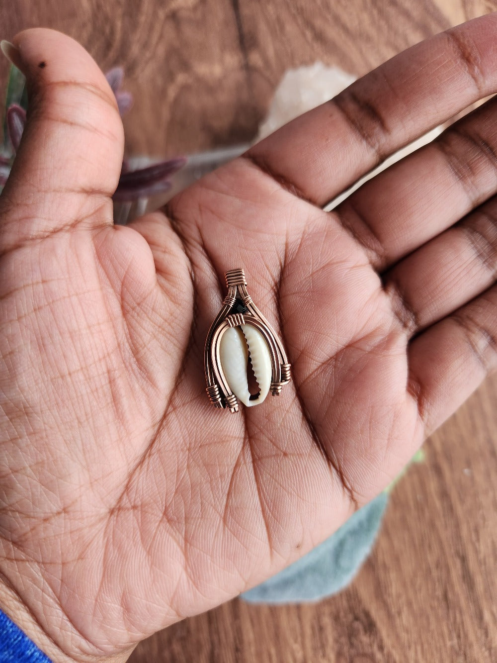 Cowrie Shell & Black Spinel Copper Necklace