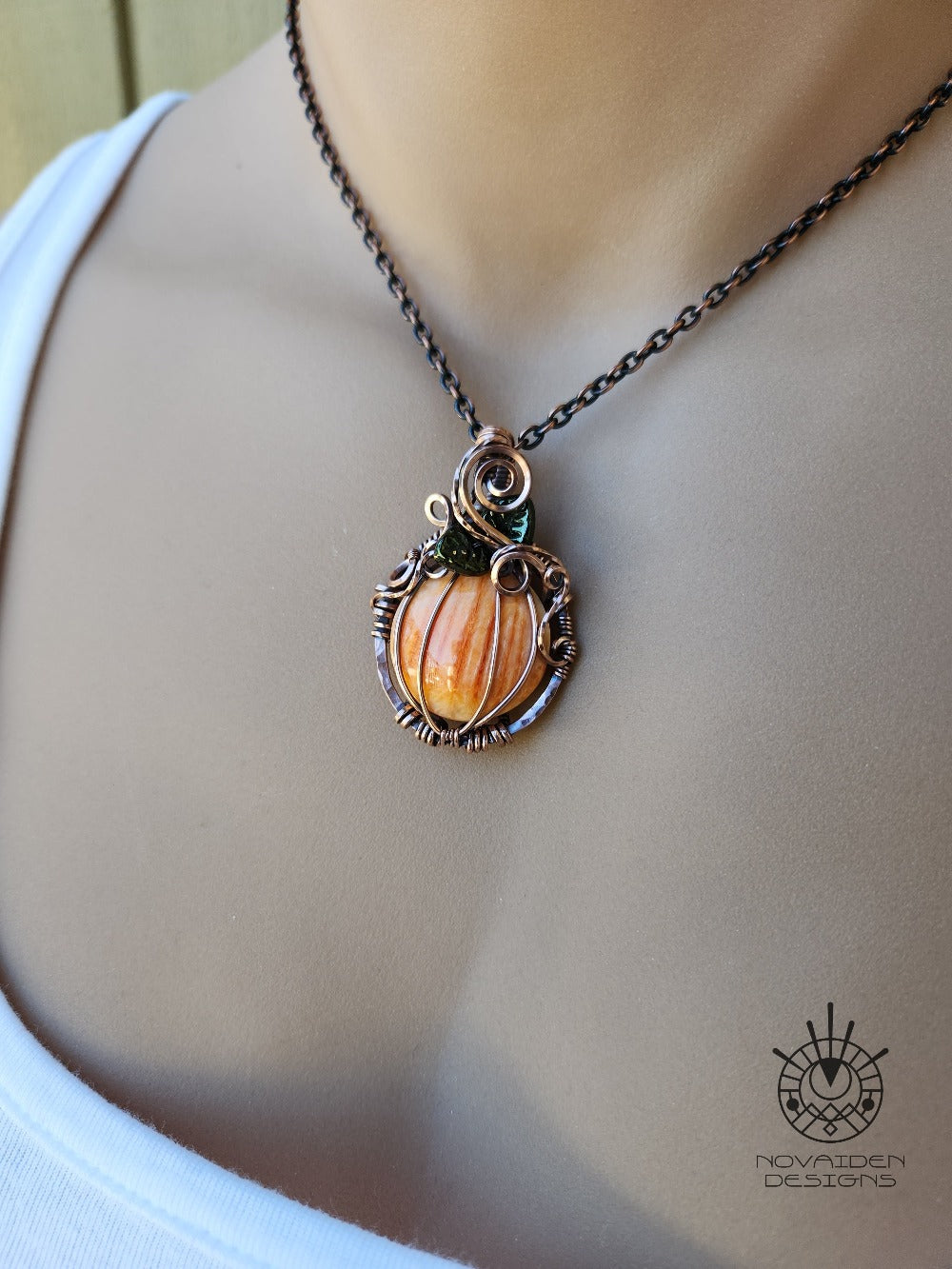 Spiny Oyster Shell Copper Pumpkin pendant