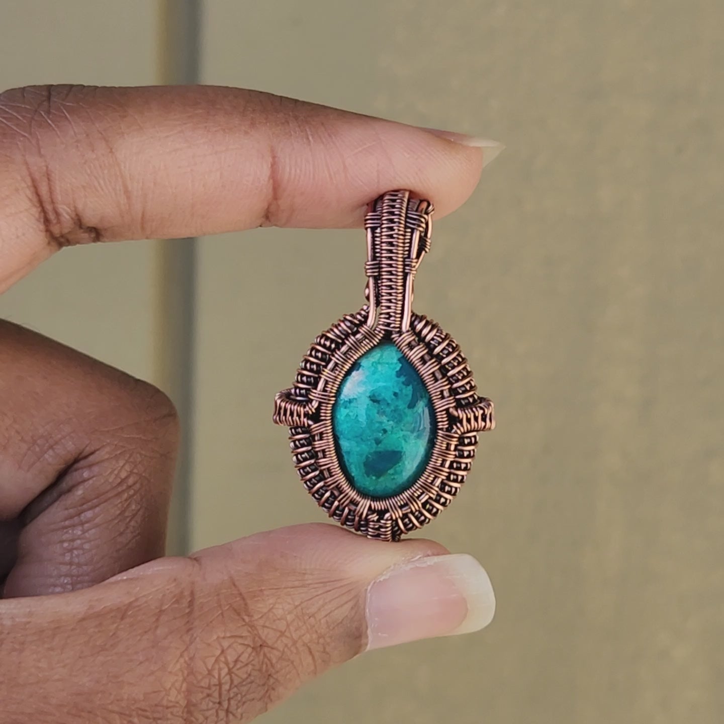 Load and play video in Gallery viewer, Peruvian Chrysocolla Amulet