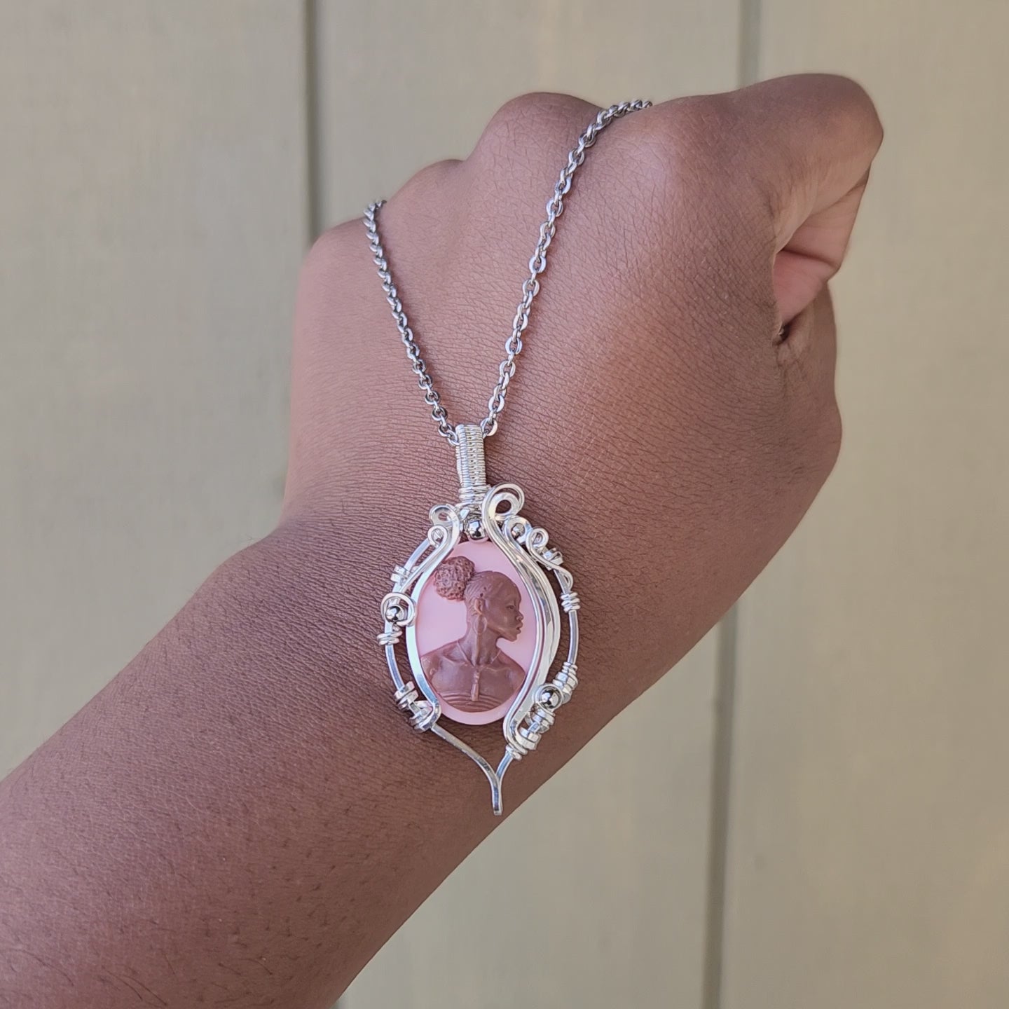 Load and play video in Gallery viewer, Black Beauty Pink Cameo Necklace