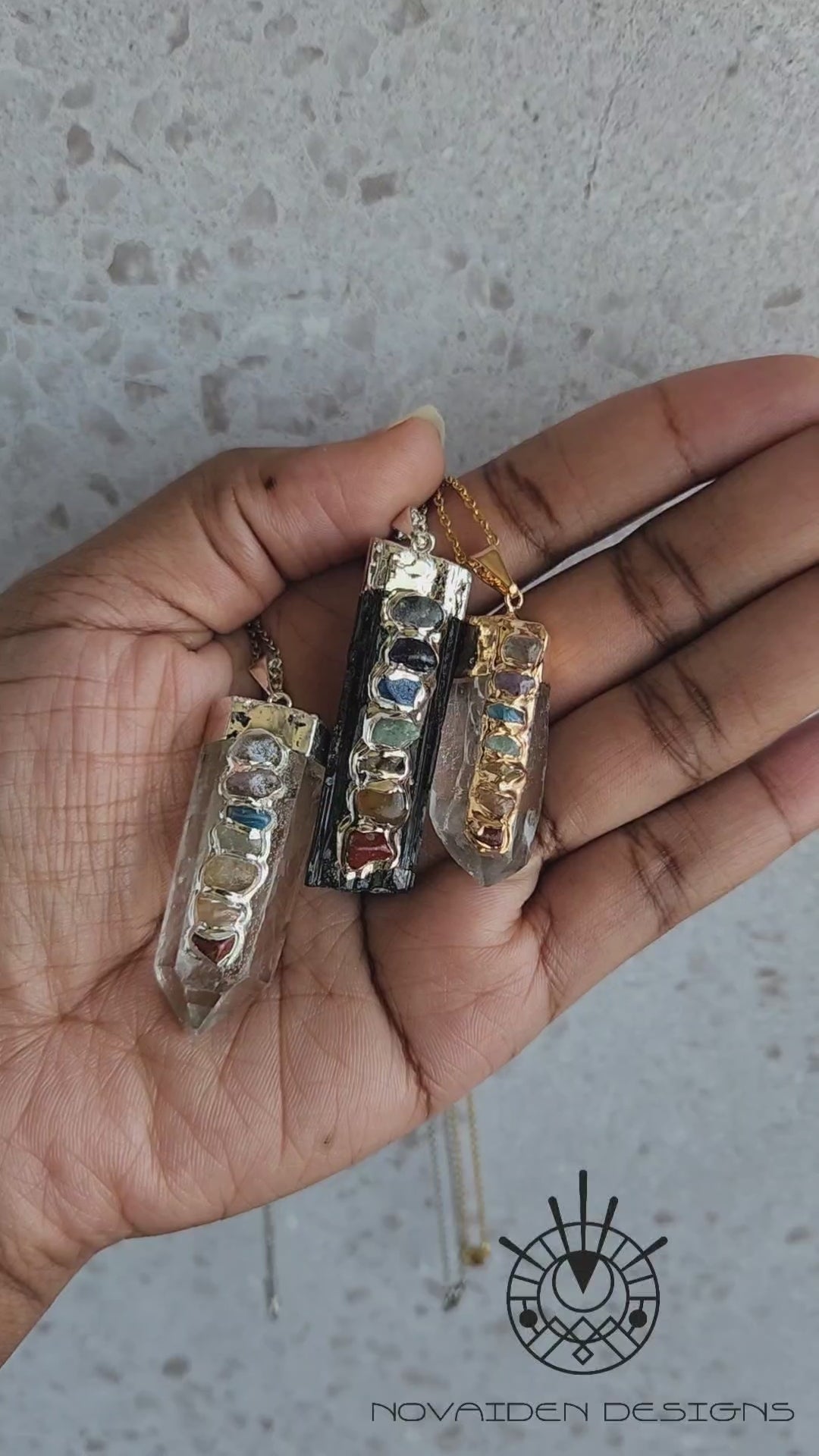 Load and play video in Gallery viewer, Quartz & Black Tourmaline Chakra Necklaces