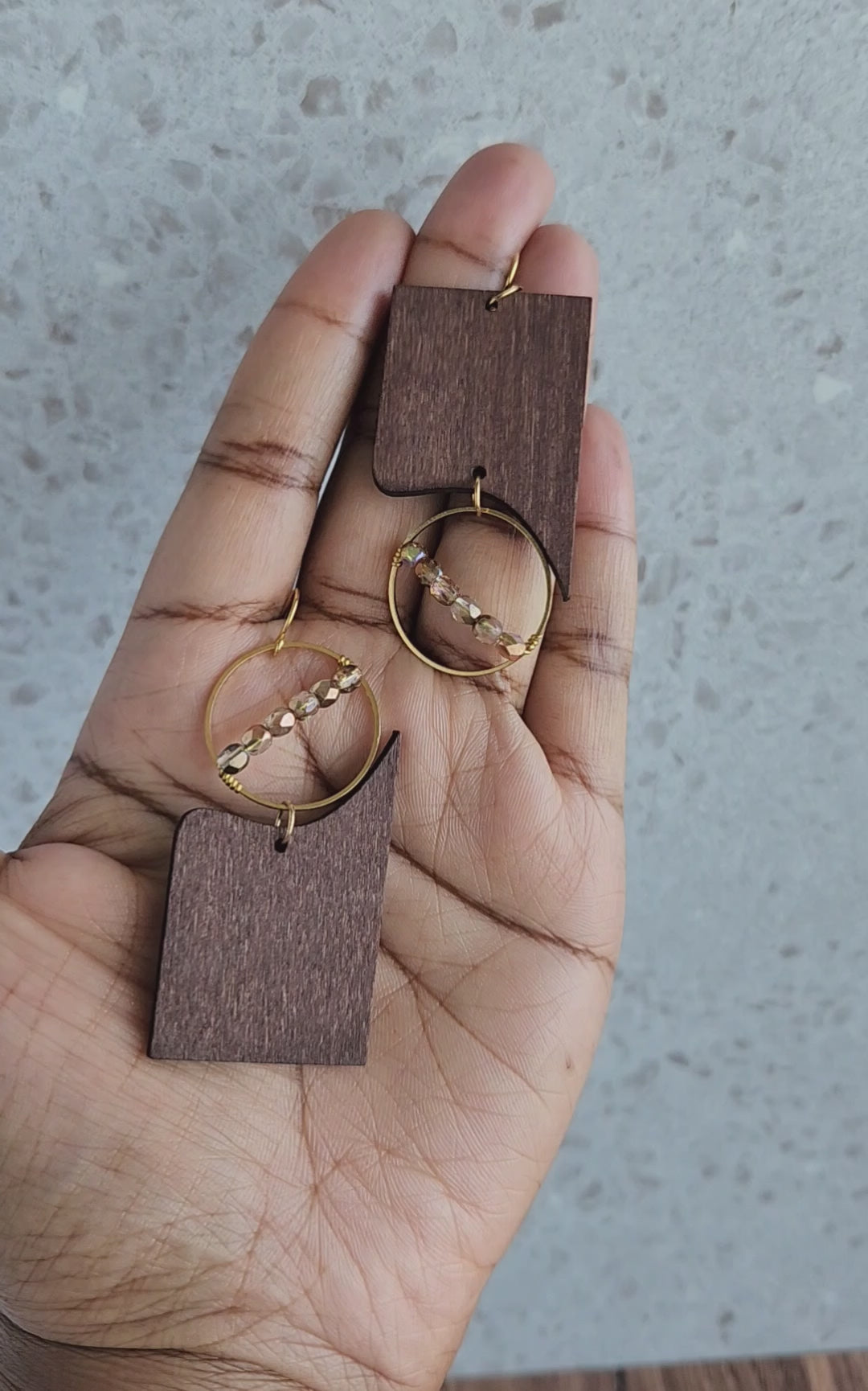 Load and play video in Gallery viewer, Beaded Wood & Brass Earrings