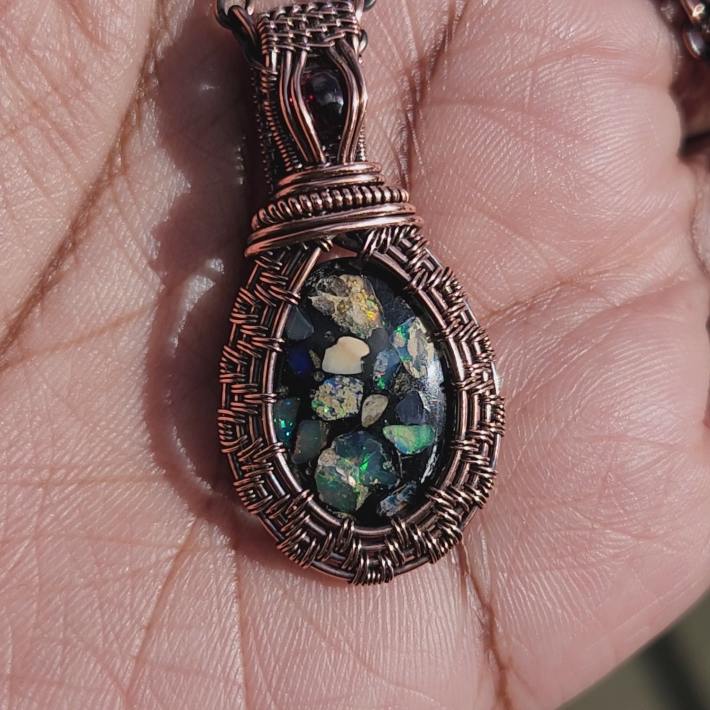 Load and play video in Gallery viewer, Opal Composite & Garnet Pendant
