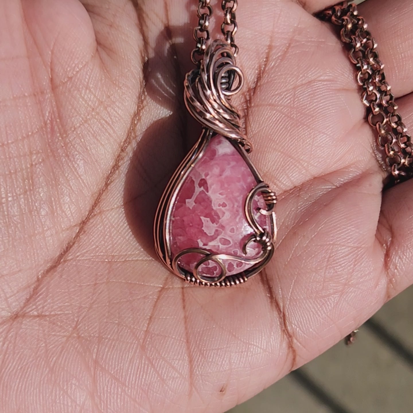 Load and play video in Gallery viewer, Rhodochrosite in Swirly Copper