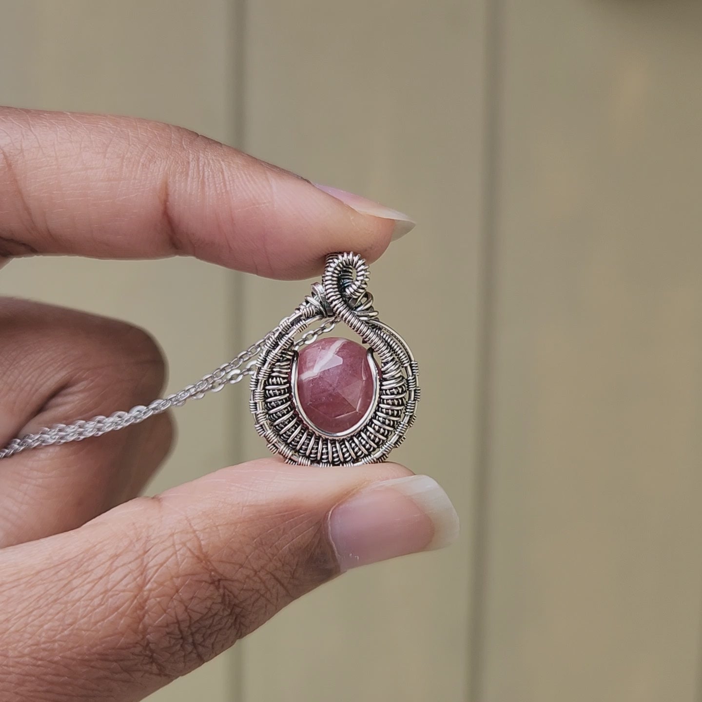 Load and play video in Gallery viewer, Rhodochrosite Mini Pendant