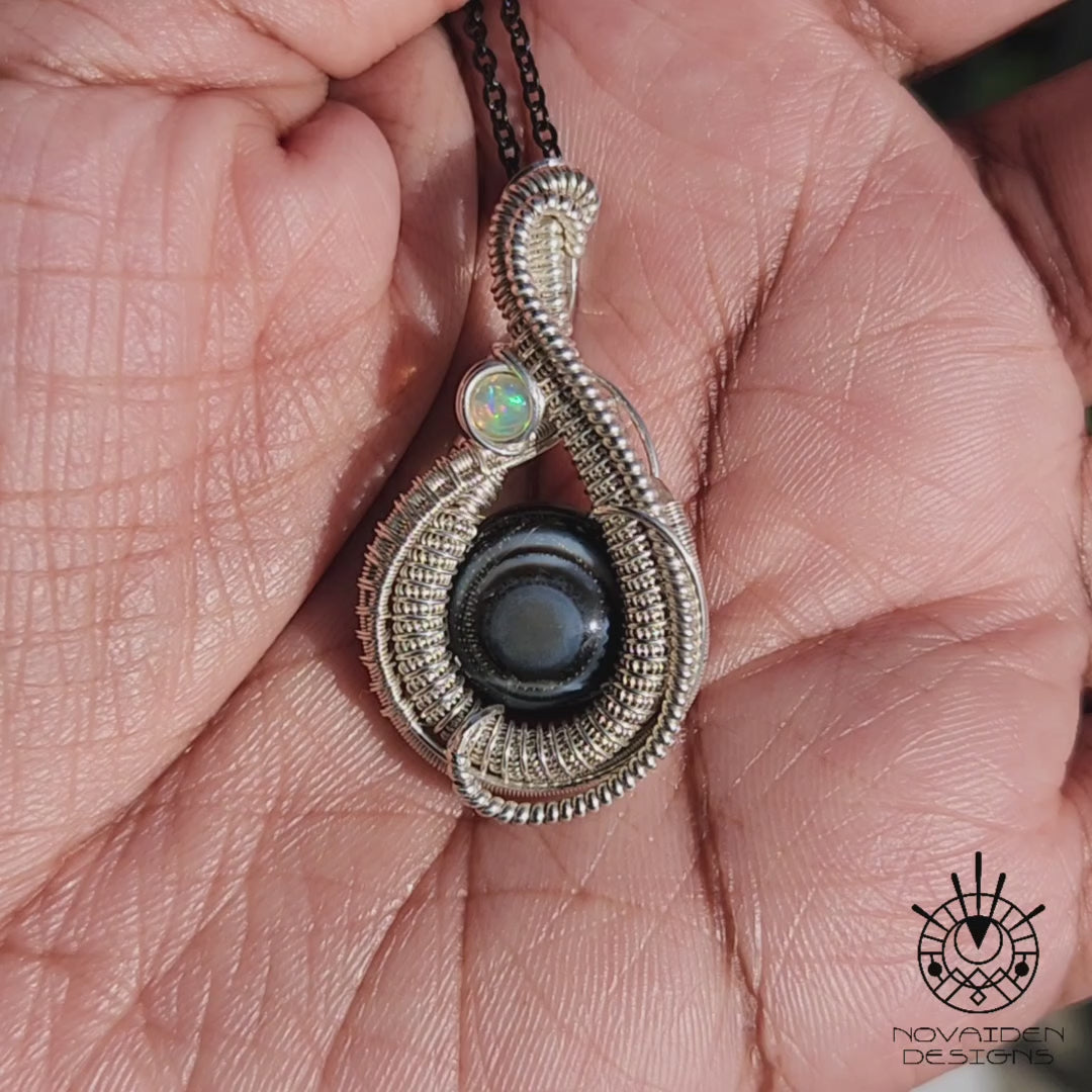 Load and play video in Gallery viewer, Black Agate Eye & Opal Pendant