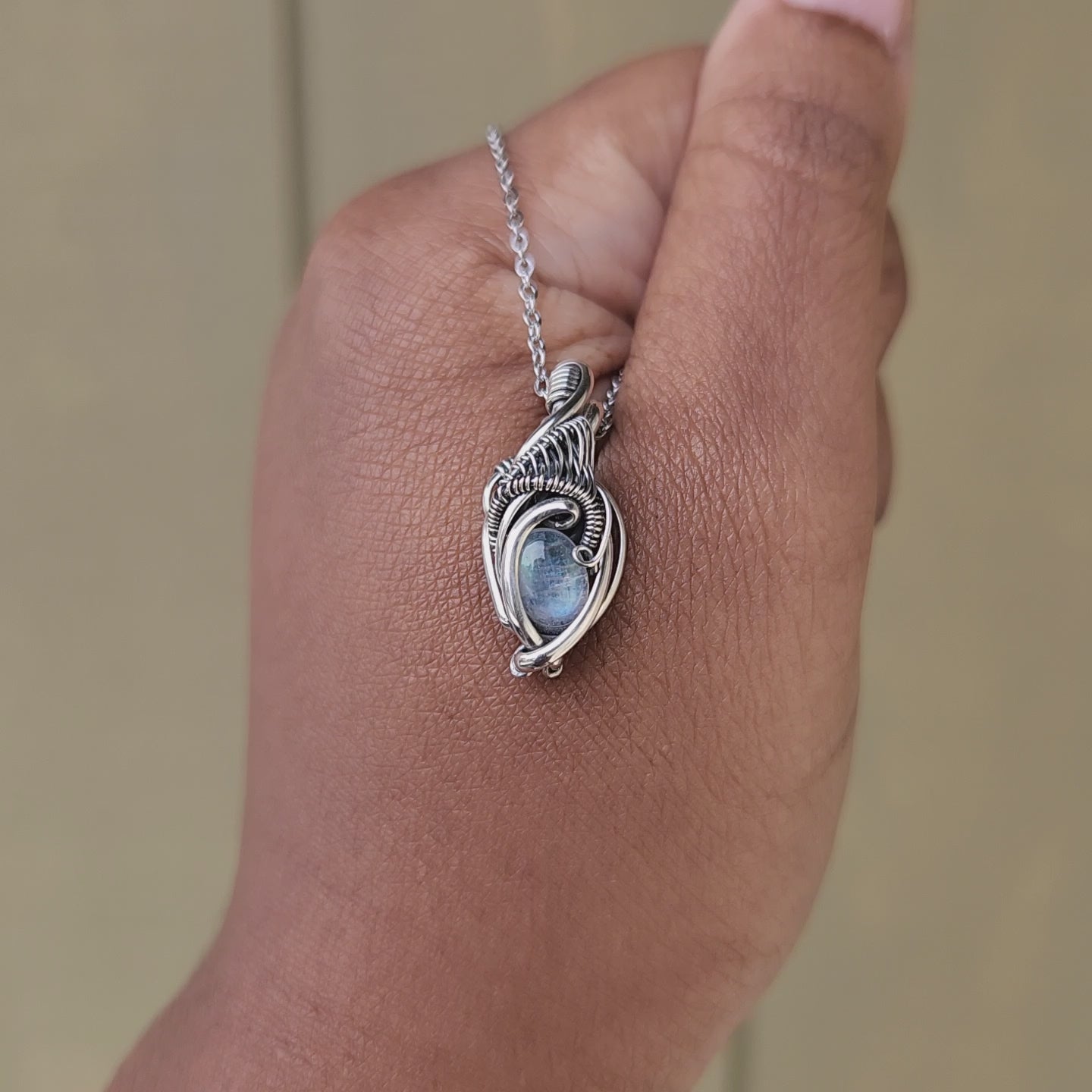 Load and play video in Gallery viewer, Silky Rainbow Moonstone Mini Pendant