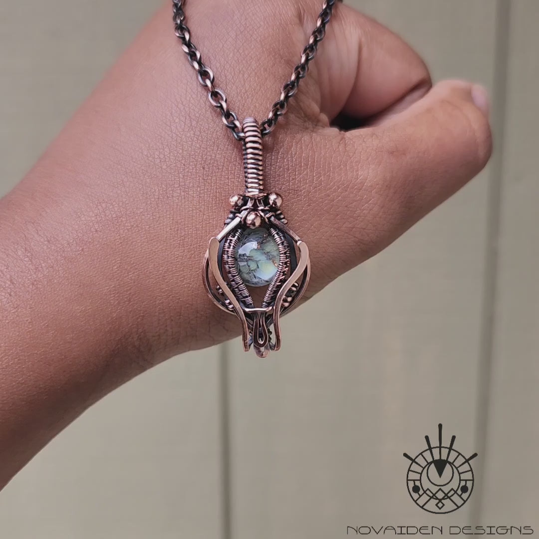 Load and play video in Gallery viewer, Vintage Green & Grey Glass in Copper Pendant