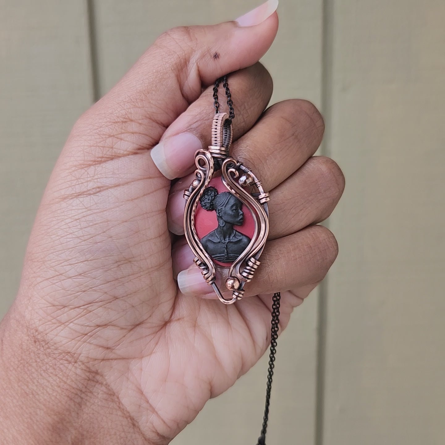 Load and play video in Gallery viewer, Black Beauty Red Cameo Necklace