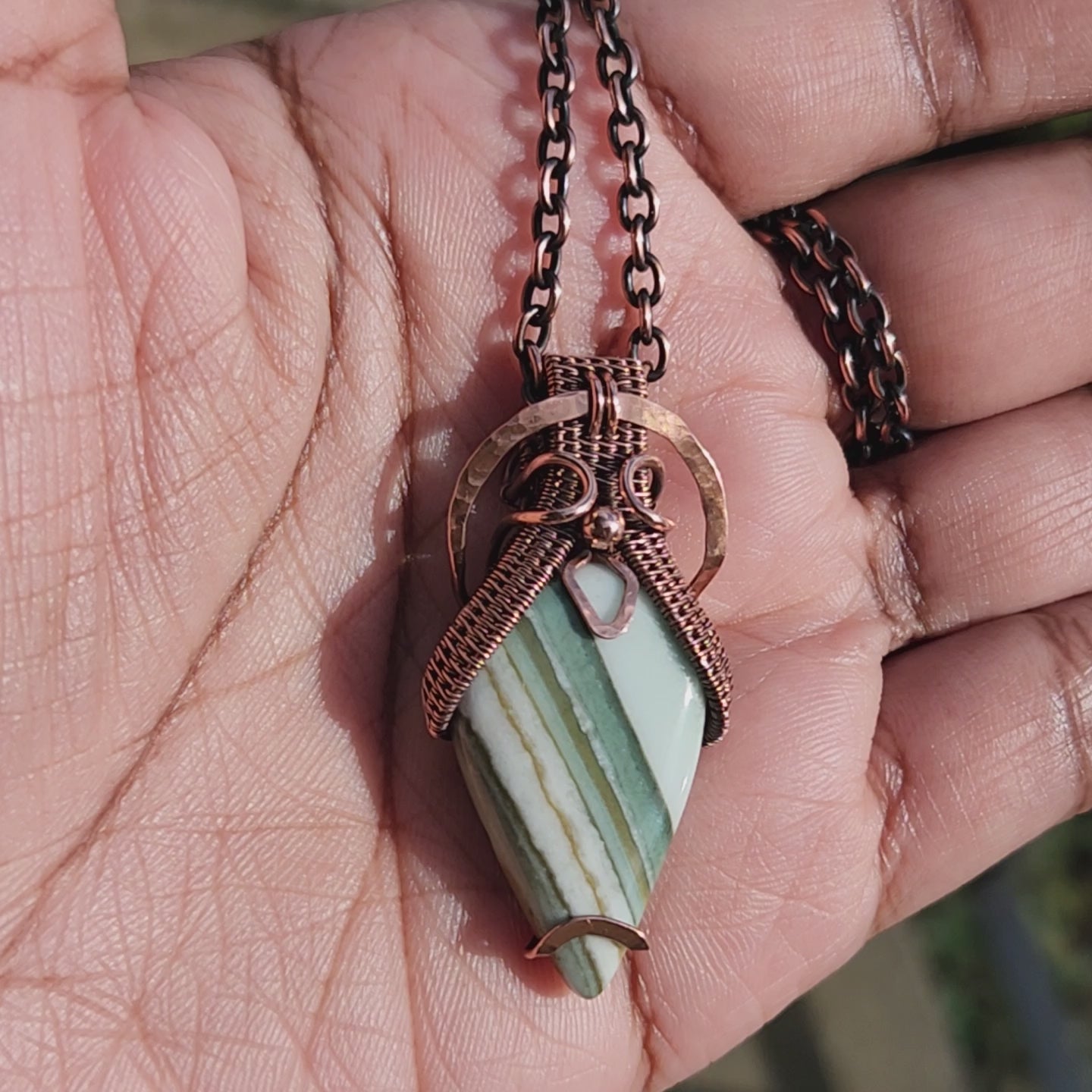 Load and play video in Gallery viewer, Saturn Chalcedony in Copper Talisman